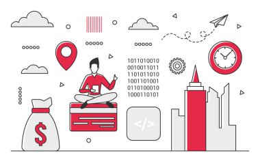 Digital currency transaction. Online payment, virtual debit card, electronic budget vector monocolor illustration