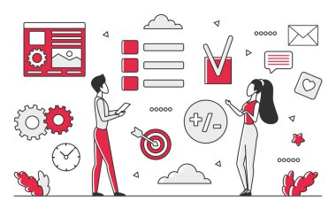 Project planning program. Project management, task monitoring vector monocolor illustration