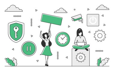 Cctv security system. Secure safety camera, supervision video camera vector monocolor illustration