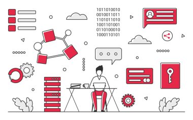 Work task optimization. Effective task management, key performance indicators vector monocolor illustration