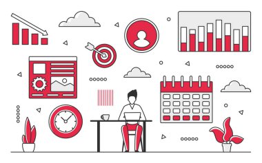 Market trends analysis. Statistics report, analytics research, data management vector monocolor illustration