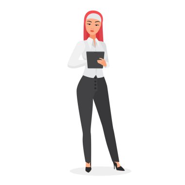 Solid muslim business woman. Serious islamic business lady vector cartoon illustration