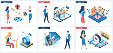 Renewable resources, solutions for energy production, public info data of server systems set vector illustration. Cartoon tiny people use wind turbines technology, work with technical processes online