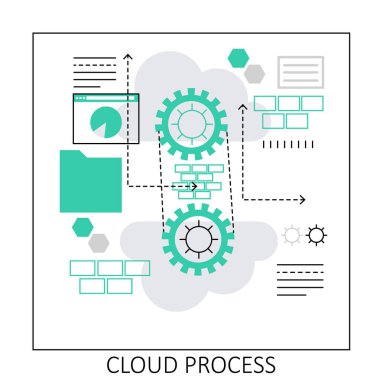 Bulut depolama işlemi. Bulut hesaplama teknolojisi servis vektör çizimi