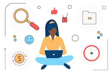 Çevrimiçi arama bilgileri. Veri araştırması, zaman yönetimi vektörü basit illüstrasyon