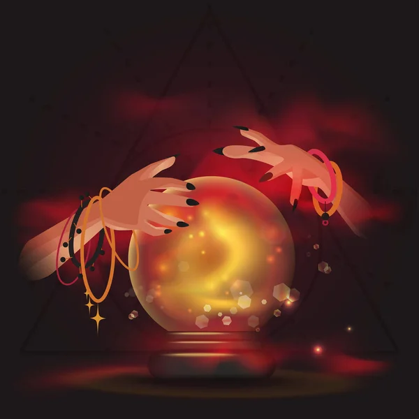 Χέρια Του Μάντη Μαγεία Πανσέληνο Και Αστέρια Στην Απεικόνιση Διάνυσμα — Διανυσματικό Αρχείο