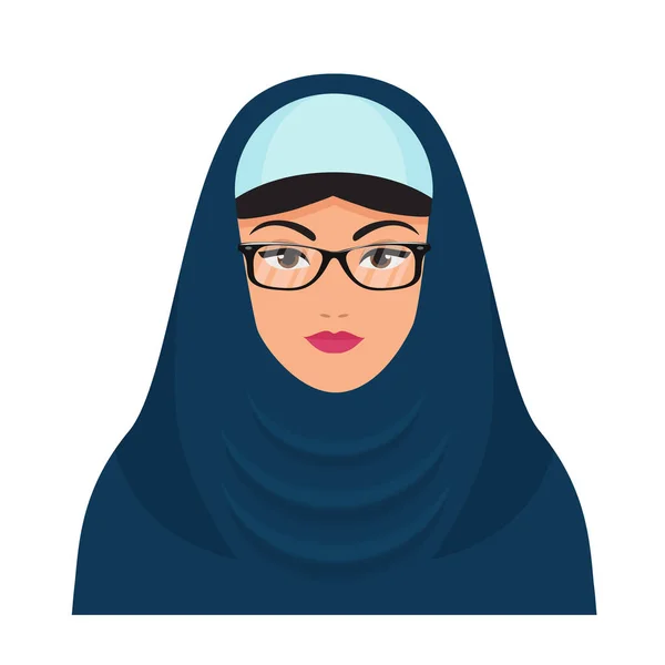 ヒジャーブの証言を持つアラビア人女性 イスラム教徒の女性のアバター伝統的な東部ベクトル漫画のイラスト — ストックベクタ