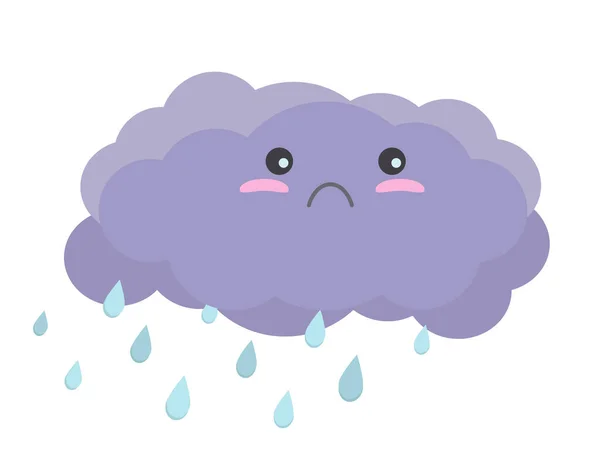 Traurig Süße Regenwolke Schöne Prognose Emotionen Ausdruck Vektor Cartoon Illustration — Stockvektor