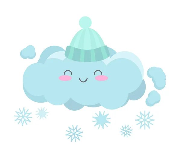Lächelnde Schneewolken Winter Niedliches Wetter Schöne Vektor Vorhersage Cartoon Illustration — Stockvektor