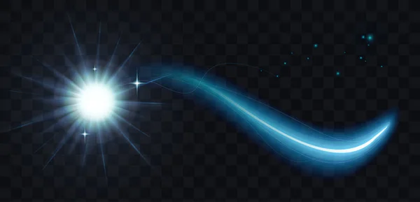 Blå Neonkomet Med Lysande Spår Vågform Och Glödande Ljuseffekt Vektor — Stock vektor
