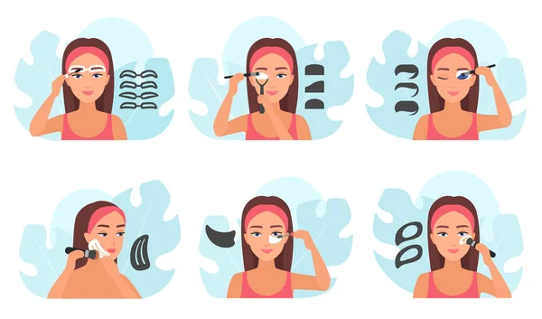 How Use Makeup Stencil Tutorial Infographic Set Vector Illustration Cartoon — Stock Vector