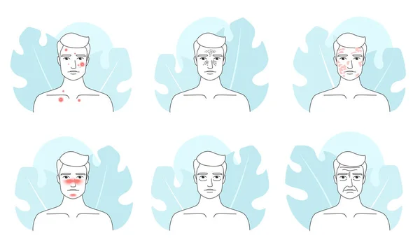 Male Skin Problem Line Icons Set Vector Illustration Outline Man — Stock Vector
