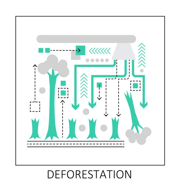 森林破壊の自然問題 環境災害生態学的問題ベクトル図 — ストックベクタ