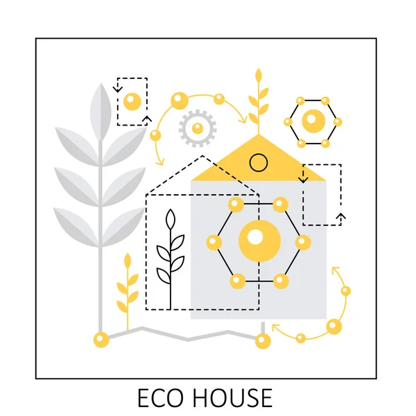 環境に優しい持続可能な家 自然再生可能エネルギー エコホームベクトル図 — ストックベクタ