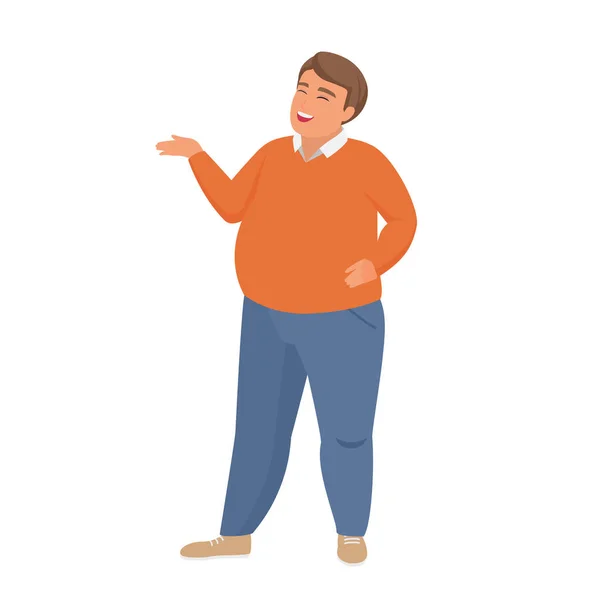 Smějící Tlusťoch Obézní Lidé Baculatý Chlapec Ležérní Oblečení Vektorové Kreslené — Stockový vektor