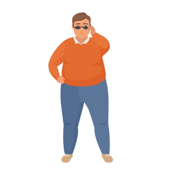 Super Tlusťoch Obézní Muž Nosí Brýle Ležérní Oblečený Baculatý Muž — Stockový vektor