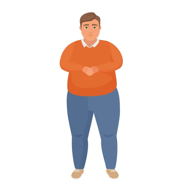 Vážně Tlustej Chlap Buclatý Chlapec Stoje Obézní Lidé Vektorové Kreslené — Stockový vektor