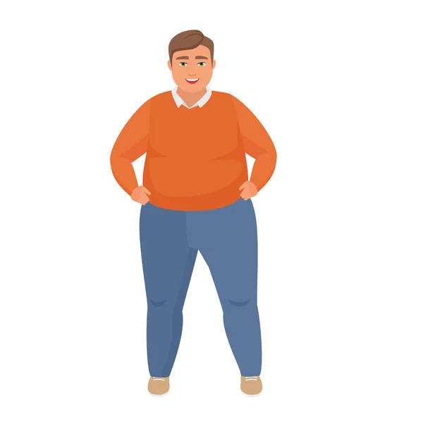 Sebevědomý Tlusťoch Vážná Obézní Muž Stoje Vektor Kreslený Ilustrace — Stockový vektor