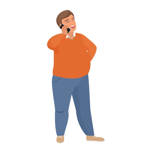 Hombre Gordo Hablando Por Teléfono Hombre Obeso Riendo Más Tamaño — Vector de stock