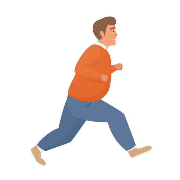 Grubas Ucieka Otyły Człowiek Pośpiechu Ludzie Rozmiar Sprinting Wektor Ilustracji — Wektor stockowy