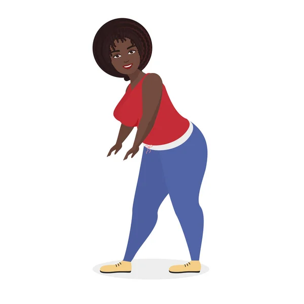 Dicke Frau Beim Sport Gewichtsverlust Trainingsprogramm Vektor Cartoon Illustration — Stockvektor