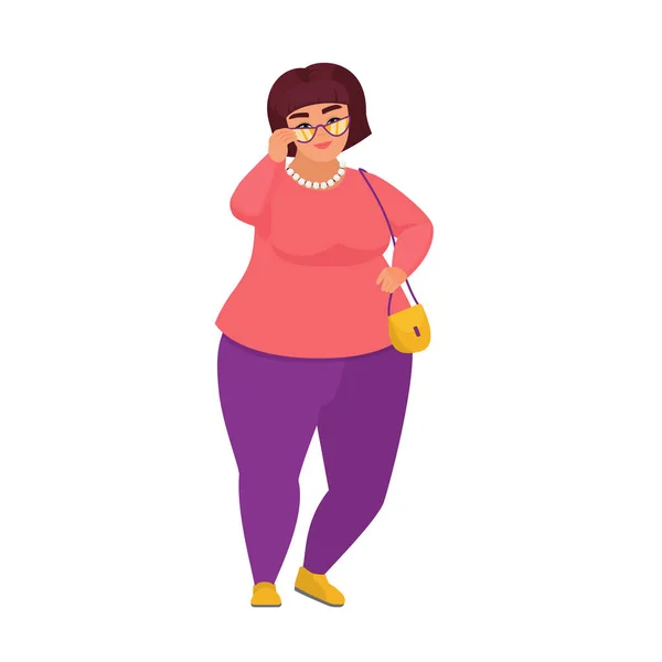 Стильная Толстая Женщина Очках Ожирение Леди Плюс Размер Женщины Векторные — стоковый вектор