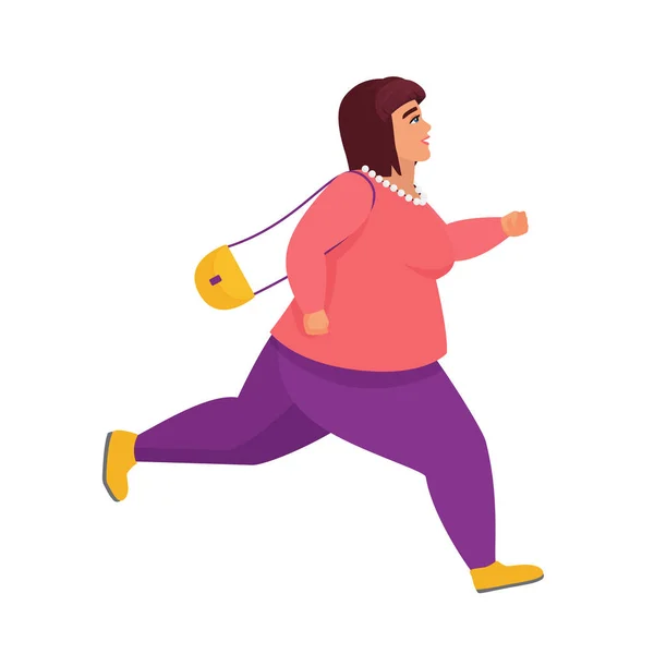 Толстуха Бежит Ожирение Женщина Спешит Плюс Размер Женщина Вектор Иллюстрации — стоковый вектор