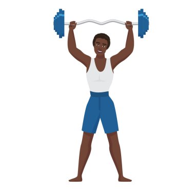 Ağırlık halterli antrenör. Spor jimnastik hocası, spor koçu vektör karikatür çizimi