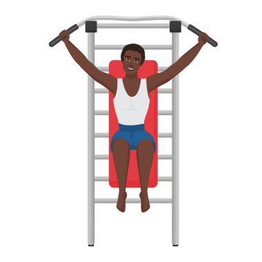 Spor eğitmeni spor aletleri kullanır. Fitness antrenman koçu vektör çizim çizimi