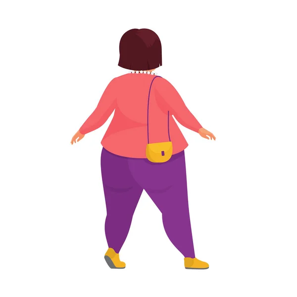 Vista Trasera Mujer Gorda Caminando Tamaño Chica Obesa Mujer Elegante — Vector de stock