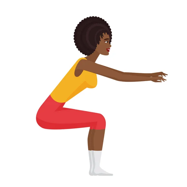 女性フィットネストレーナーが座っている スポーツトレーニング エアロビクスの練習 ジムコーチの漫画のイラスト — ストックベクタ