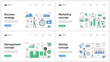 Başarı pazarlama stratejisi, başlangıç yönetimi vektör çizimi. Çizgi filmlerdeki küçük insanlar iş raporları sunumunda cep telefonu ekranında çalışırlar, kar büyütme araştırmalarıyla gösterge paneli