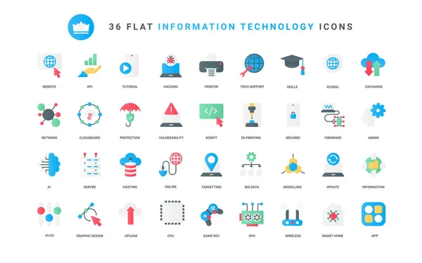 Data Technology Information Trendy Flat Icons Set Vector Illustration Digital — Stock Vector