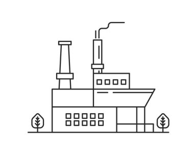 Üretim fabrikası. Endüstriyel yapı tesisi, depo vektör çizelgesi