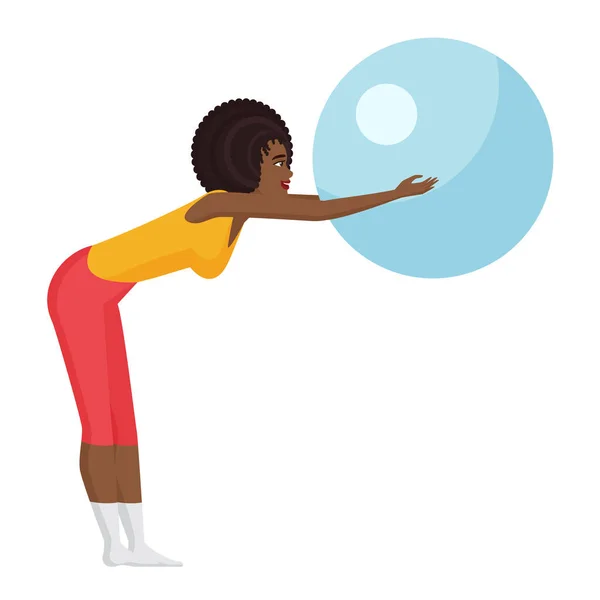 Fitnessprogramm Mit Ball Persönliche Sport Gym Trainer Vektor Cartoon Illustration — Stockvektor