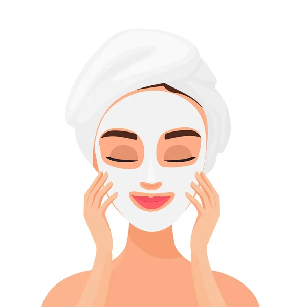 Ενυδατική Μάσκα Προσώπου Ομορφιά Γυναίκα Φροντίδα Του Δέρματος Διανυσματική Απεικόνιση — Διανυσματικό Αρχείο