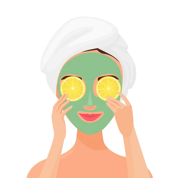 Máscara Cuidados Bonita Pele Hidratante Máscara Facial Tratamento Spa Desenho —  Vetores de Stock