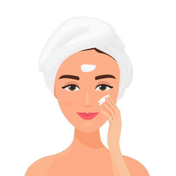 面部皮肤护理治疗 面部霜和保湿面膜病媒卡通画 — 图库矢量图片