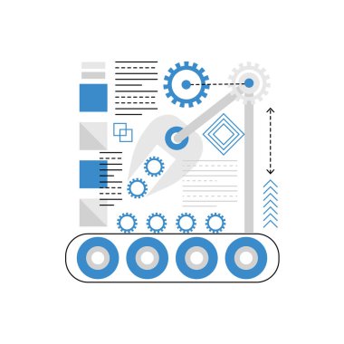 Endüstriyel robot taşıyıcı. Otomatikleştirme fabrikası kolu, robot işlem vektör illüstrasyonu