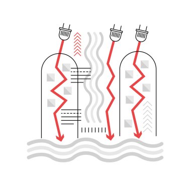 Hidroelektrik güç. Hidroelektrik baraj istasyonu, sürdürülebilir kaynak vektör çizimi