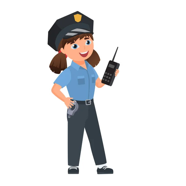 Маленька Дівчинка Поліцейський Поліцейський Дитяча Професія Векторна Мультиплікаційна Ілюстрація — стоковий вектор
