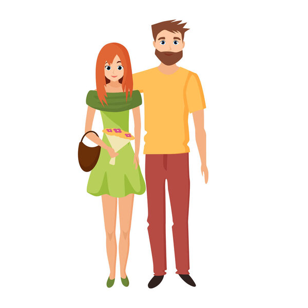 Happy lovely couple. Adorable relationship, couple romantic date vector illustration