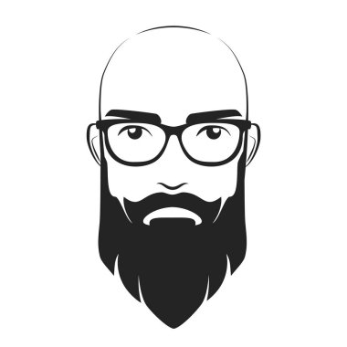 Kel sakallı adam berber logosu. Şık hipster baş amblemi vektör çizimi
