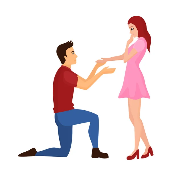 Mann Macht Heiratsantrag Verlobung Zweit Reizende Partner — Stockvektor