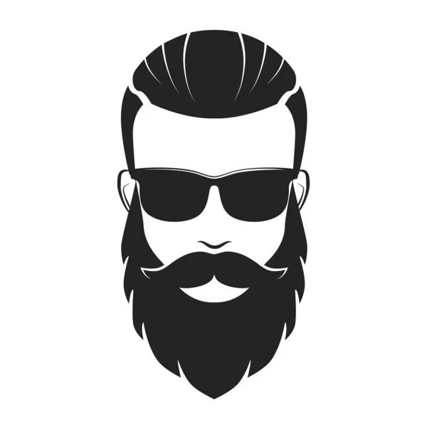 Hipster Cabeça Com Óculos Sol Logotipo Barbearia Elegante Cabeleireiro Emblema — Vetor de Stock