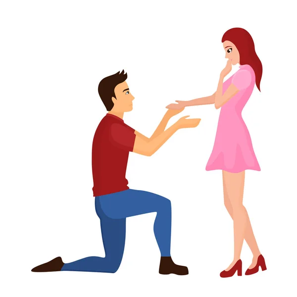 Man Making Marriage Proposal Couple Engagement Lovely Partners Vector Illustration — Stock Vector