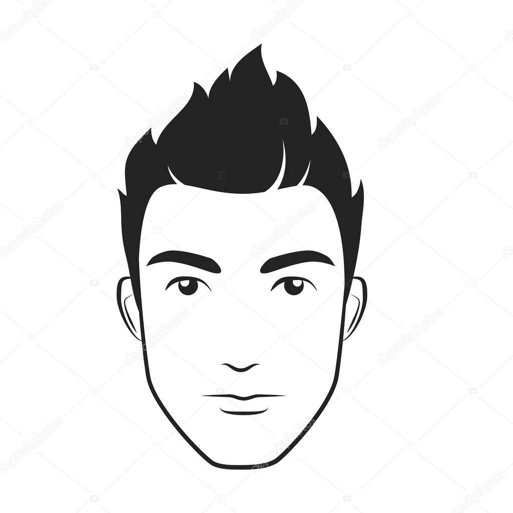 Young male head barbershop. Stylish teenager haircut logo, emblem hairdresser vector illustration