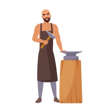 Ortaçağ demircisi. Ortaçağ insan meslekleri, Ortaçağ zanaatkar vektör çizimleri