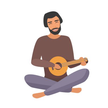 Ortaçağ 'da gitar çalan adam. Ortaçağ şairi, ortaçağ karikatür vektör çizimi
