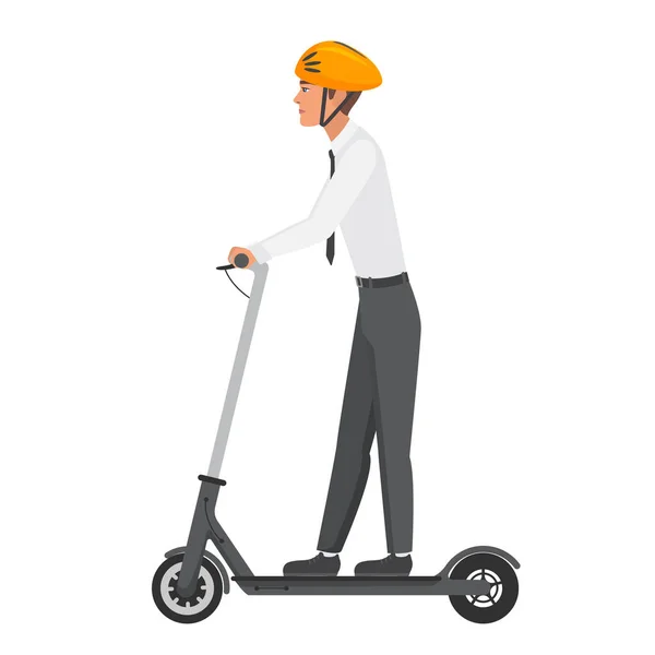 Office Employee Man Electric Scooter Business Manager Riding Eco Transport — Stock Vector